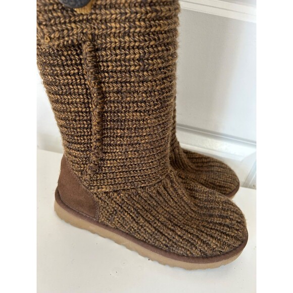 UGG Australia Women’s Classic Y2K Cardy Tall Knit Boots size 7 Sheepskin Lined - Picture 4 of 13
